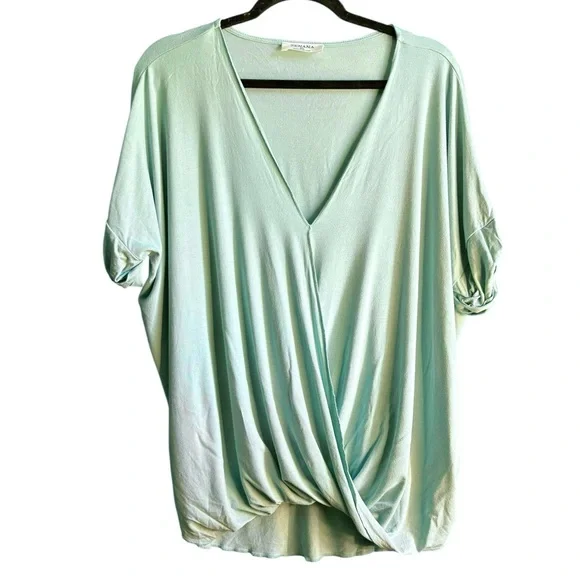 Zenana Outfitters Light Green Cuffed Sleeve Wrap Blouse - Picture 2 of 6